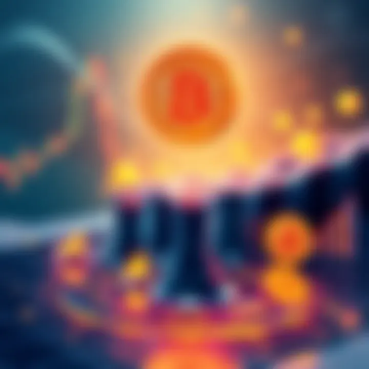 An illustration comparing liquidity pools with Bitcoin holding, featuring charts and symbols representing market performance.