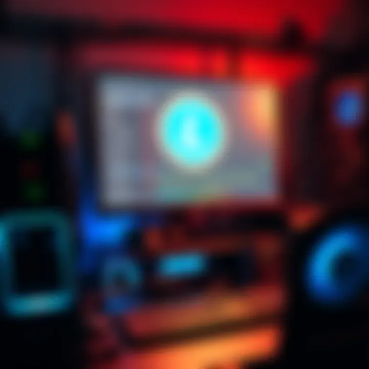 A computer setup with Litecoin mining software running on screen, surrounded by mining equipment.