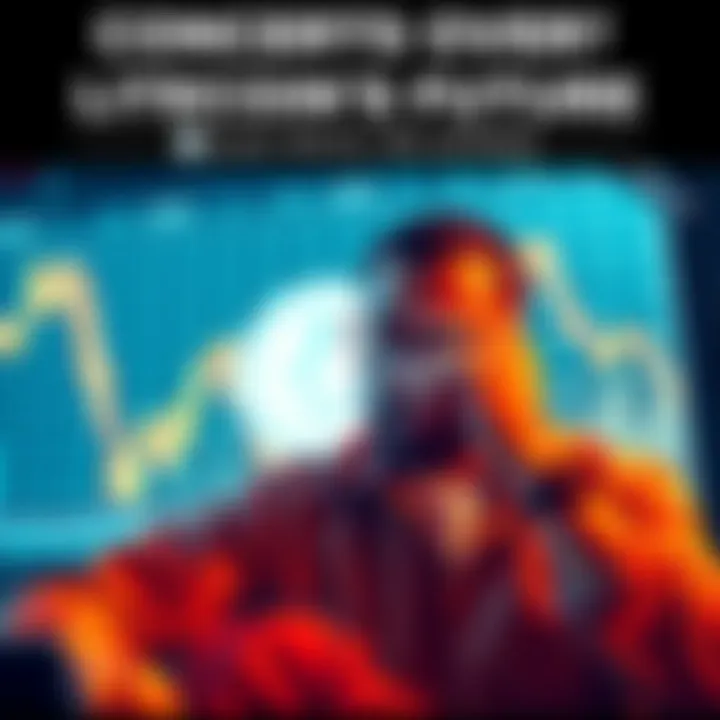 A worried investor looking at a Litecoin chart showing a downward trend, reflecting uncertainty in the cryptocurrency market.