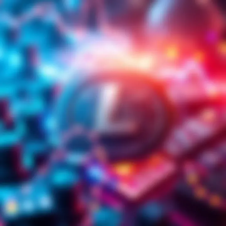 A visual representation of Litecoin's MWEB privacy layer surpassing records with symbols of growth and transaction activity