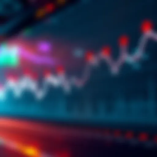 A downward trend in Litecoin prices shown on a line chart with red indicators