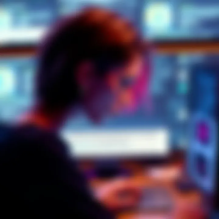 A person looking shocked at a computer screen displaying Litecoin symbols and odd internet comments related to a scam.