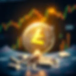 A graphic showing a rising Litecoin symbol with a background of financial charts to illustrate potential growth