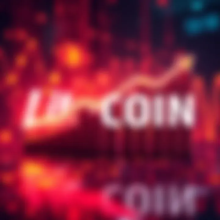 A graphic representation showing a significant increase in Litecoin transactions, with arrows pointing upward and digital currency symbols in the background.