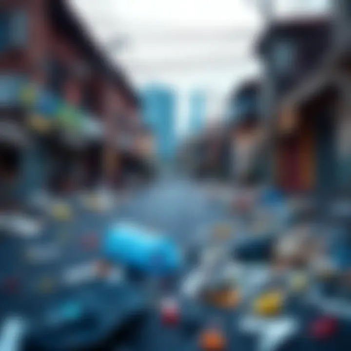 A view of a local street with trash and litter strewn about, highlighting the cleanliness issue after a graphics update.