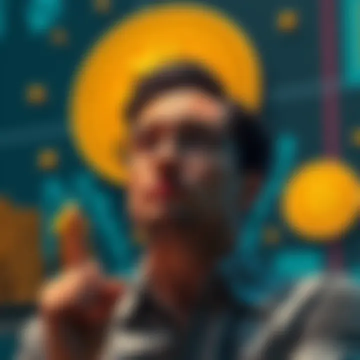 A person contemplating a loan for cryptocurrency investments, with Bitcoin and Ethereum symbols in the background