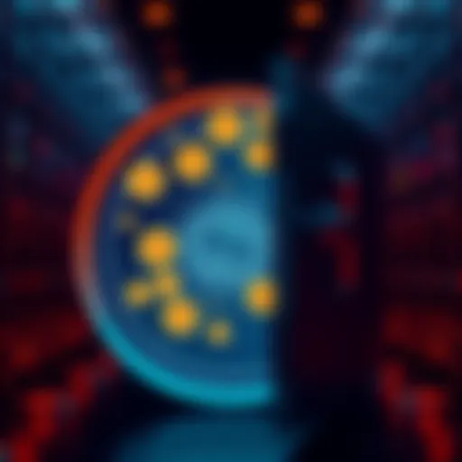 A visual of a digital vault with Bitcoin symbols, representing Satoshi's secured 1.1 million Bitcoin and its inaccessibility due to a cryptographic system.