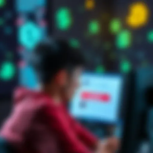 A person looking frustrated while viewing a locked account screen on a computer, with currency symbols in the background.