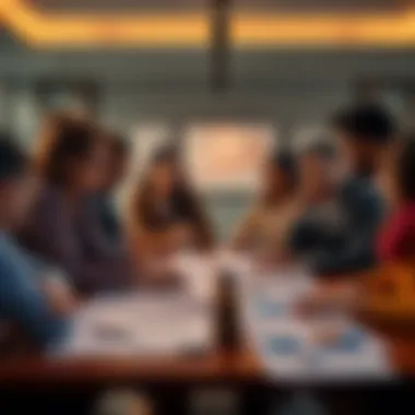 Long-term investment strategy A group of diverse people discussing investment plans around a table, showing graphs and charts, symbolizing long-term holding strategies.