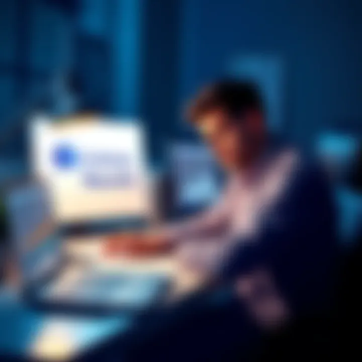 A Coinbase user sitting at a desk looking frustrated while reviewing tax documents with a laptop open showing a Coinbase screen