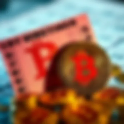 A lottery ticket beside a Bitcoin logo, representing the investment choices between the two options.