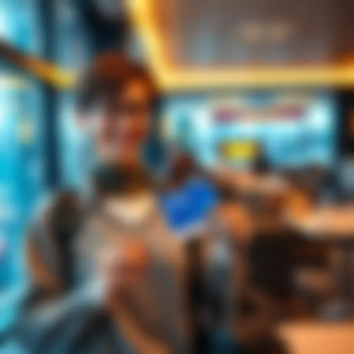 Lounge Access without Points A traveler holding a lounge pass, looking pleased while at an airport lounge, with comfortable seating and refreshments in the background