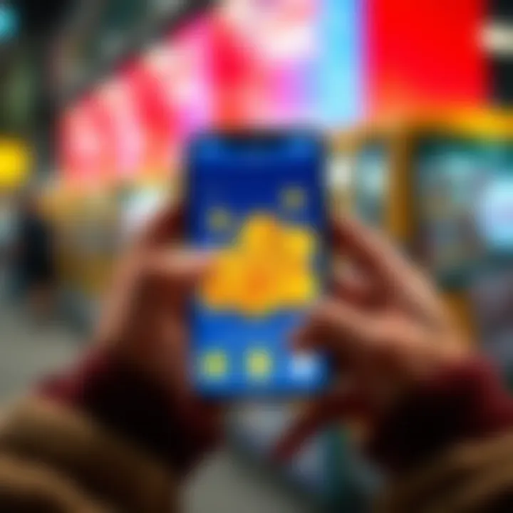 A person using a smartphone to make an online purchase with cryptocurrency, showing digital currency icons on the screen, representing easy payment options in Australia.