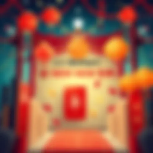 Graphic showing a festive Lunar New Year scene with decorations and a crypto theme, featuring a red packet symbolizing a reward pool, highlighting BitMart's offer.