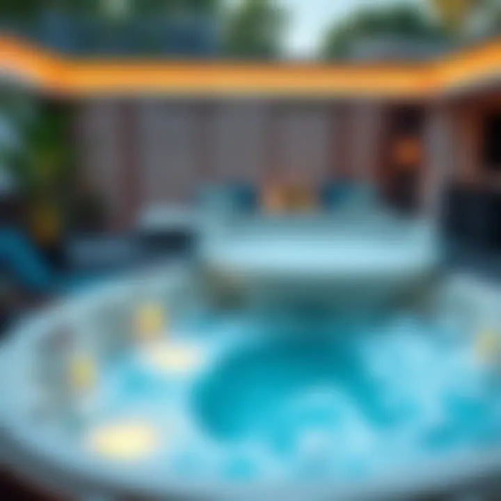 A modern jacuzzi with bubbling water surrounded by comfortable seating and lush greenery, showcasing a luxury relaxation space.