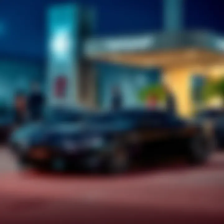 Luxury vehicles and well-dressed people gathering outside the Hashgraph office in Richardson, Texas