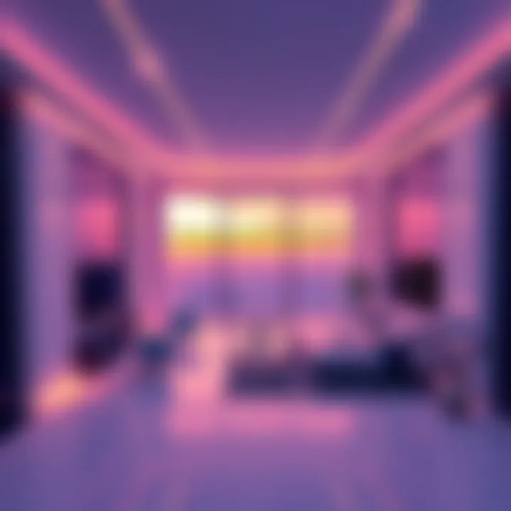 A digital illustration of a luxury penthouse in the Metaverse, showing sleek walls and modern decor, contrasting the high initial value with the current price drop to $80.