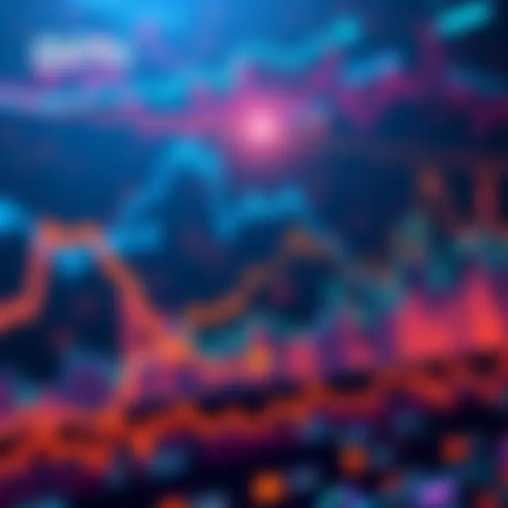 Illustration showing a graph representing macroeconomic forecasting with tokens and decentralized features