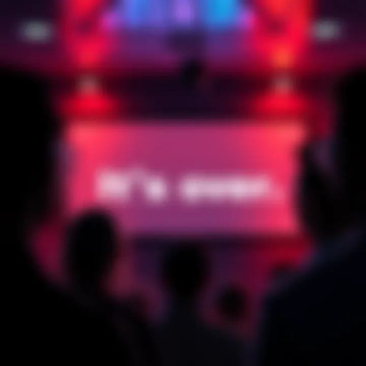 A group of people looking at a screen displaying the words 'It’s over.' with surprised expressions