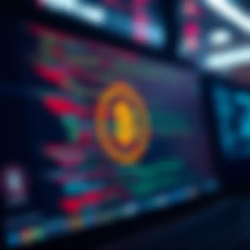 A graphic showing a computer screen with code and a cryptocurrency wallet symbol, indicating a hacking threat.