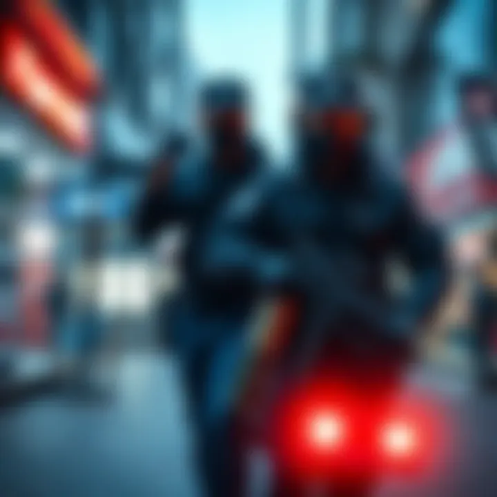 A police officer arrests a man outside a cryptocurrency exchange following a failed robbery attempt with grenades.