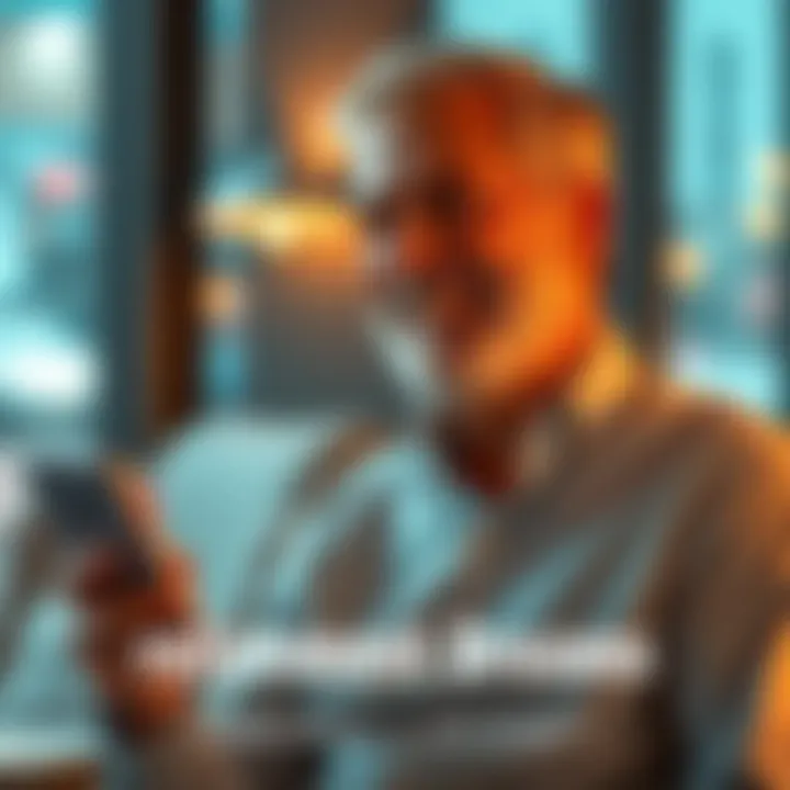 A man in his early 50s smiles while holding a smartphone, thinking about retirement and work-life balance.