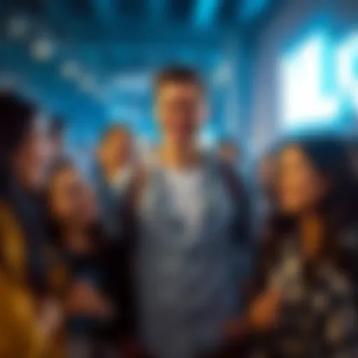 A smiling man in casual attire surrounded by young women chatting and laughing, showcasing the unexpected attention he received after investing in DOT.