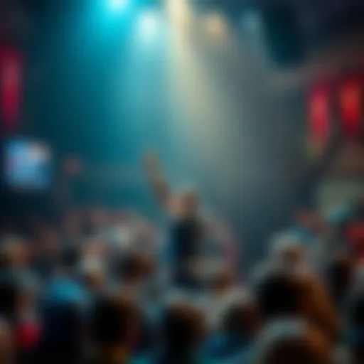 A man stands confidently on a stage addressing a diverse crowd, engaging them with his claims and statements.