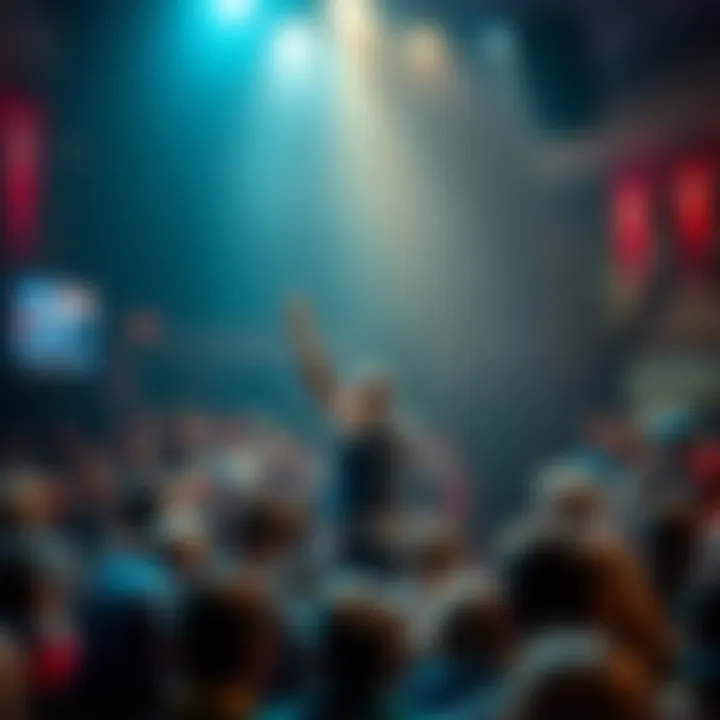 A man stands confidently on a stage addressing a diverse crowd, engaging them with his claims and statements.
