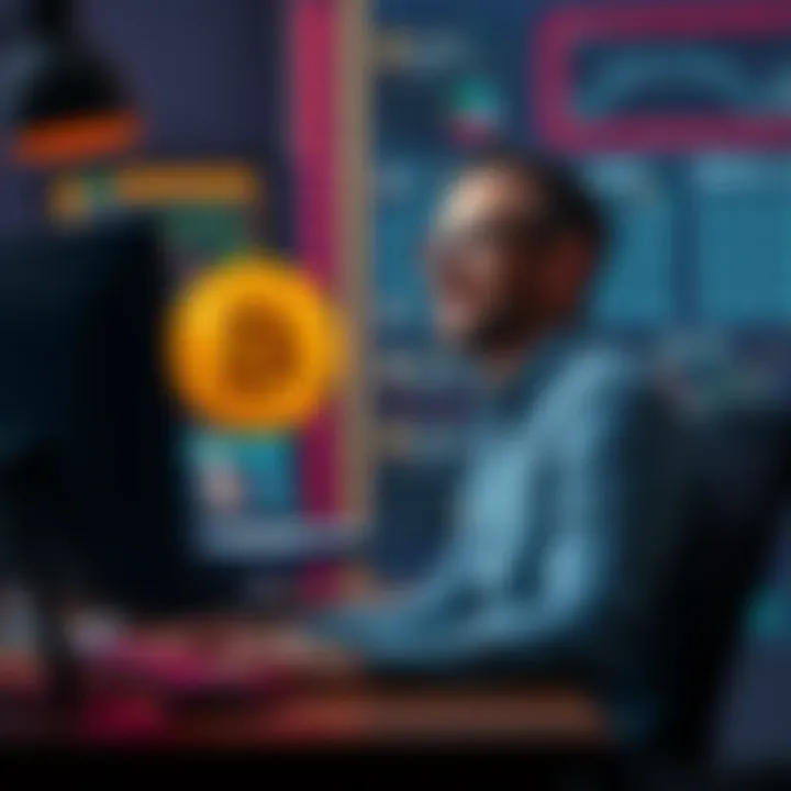 A man sitting at a computer looking relieved while recovering Bitcoin with the help of artificial intelligence