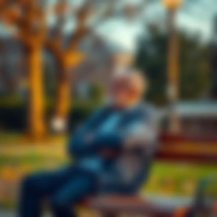 A grown man sitting on a park bench, looking thoughtful as he contemplates life and responsibilities.