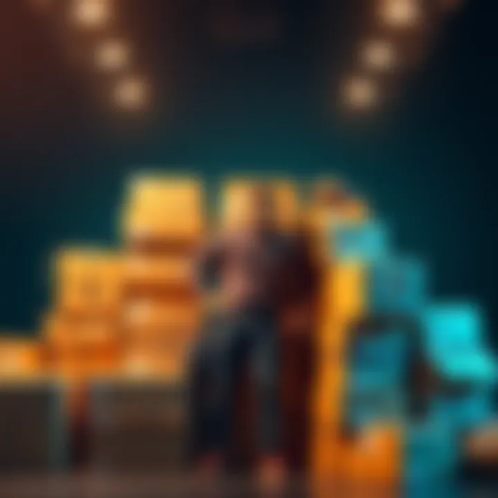 A man proudly stands among a large stack of parcels, showing his significant weekly growth in deliveries.
