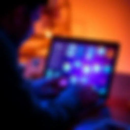 Managing Digital Parcels A person organizing digital files on a laptop, with folders and icons representing digital purchases displayed on the screen.