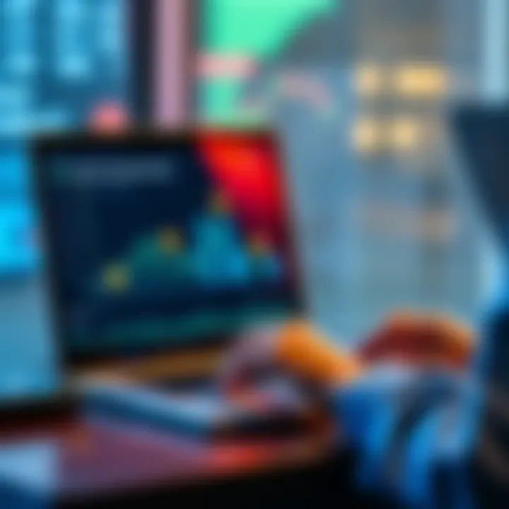 A person analyzing wallet transaction history on a laptop with graphs and token icons on the screen, representing portfolio tracking strategies.