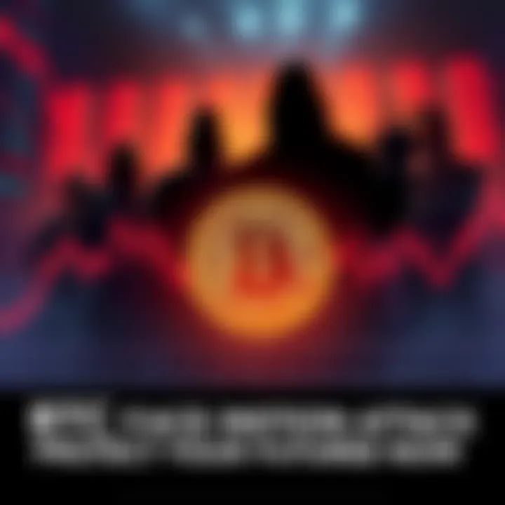 Illustration of large institutions manipulating Bitcoin prices, showing a graph with declining values and shadowy figures in the background