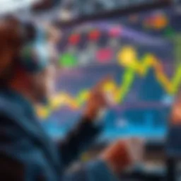 A market analyst points at a chart showing Bitcoin's downward trend, suggesting potential bottom levels in the cryptocurrency market.