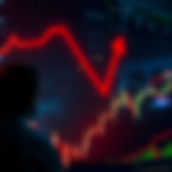 A downward trending stock market graph with red arrows indicating a significant drop, symbolizing a new all-time low. Investors are shown looking worried in the foreground.