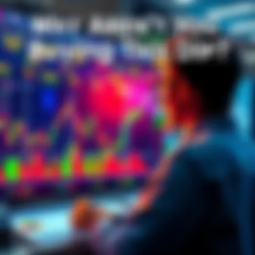 Person looking at stock market charts showing a dip in prices, considering investment options.