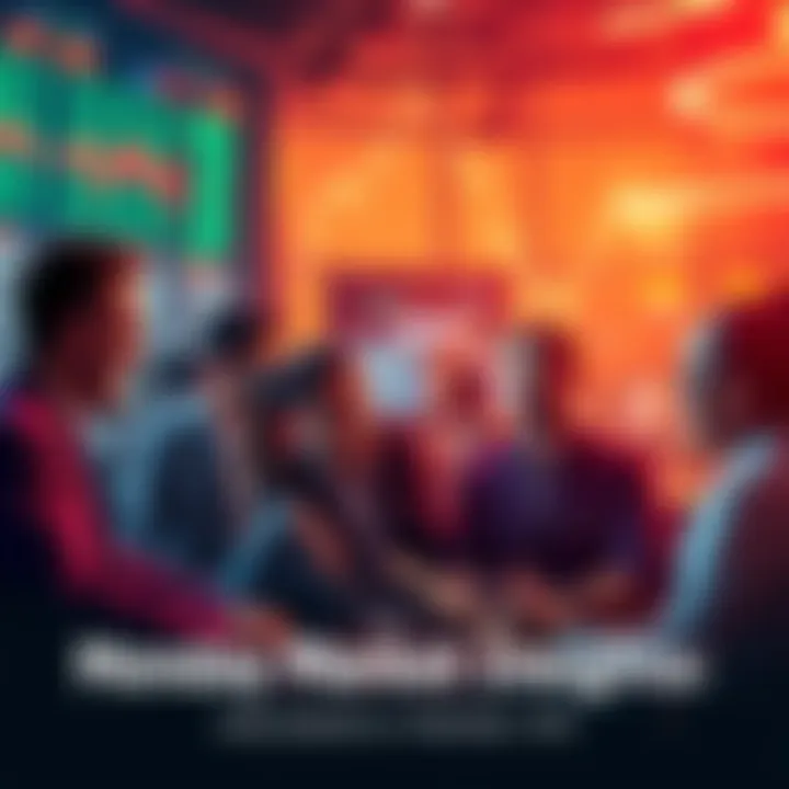 Traders discussing market trends and strategies in a lively setting