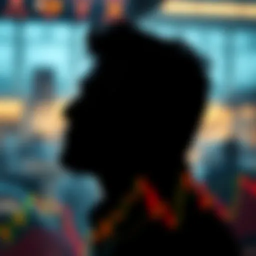 Graph showing a downward trend in the market with a silhouette of Michael Saylor in the background looking thoughtful.