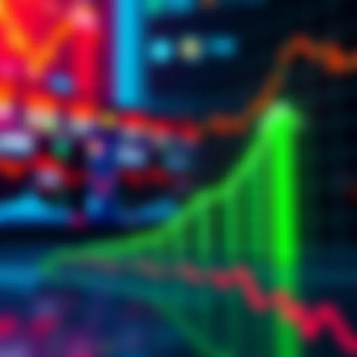 Graph showing an upward trend in stock market performance with green arrows signaling growth