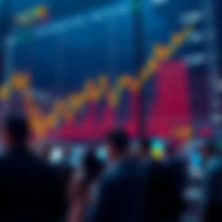 A stock market chart showing a potential rebound with upward trends and investor discussions in the background.