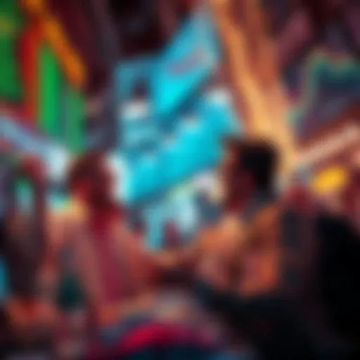 Market Sentiment in Altcoin Trading Traders celebrating a euphoric market while scaling out of altcoin positions and discussing fee strategies.