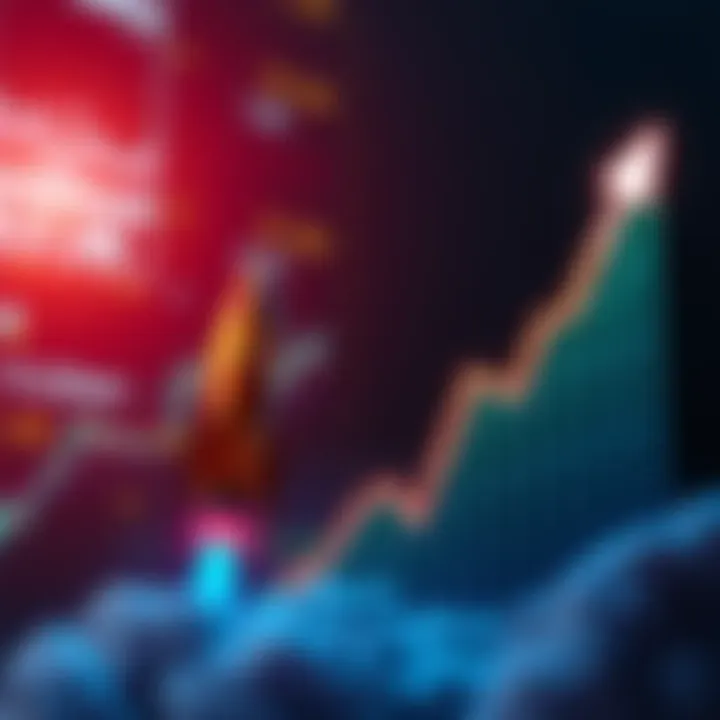 An upward trending graph with rockets symbolizing potential market surge after liquidation of long positions. Bright colors indicate excitement and momentum in trading.