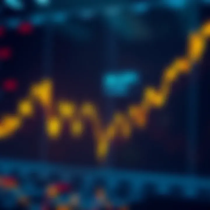 A graph showing investment trends with fluctuating lines indicating market dips and rises, symbolizing dollar cost averaging strategy.