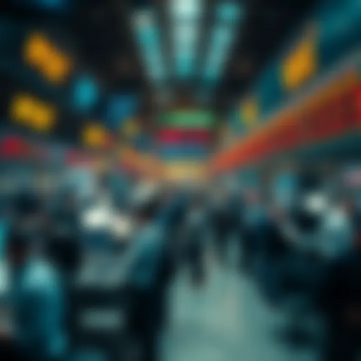 A busy trading floor with people actively buying and selling stocks, indicating increased market activity.