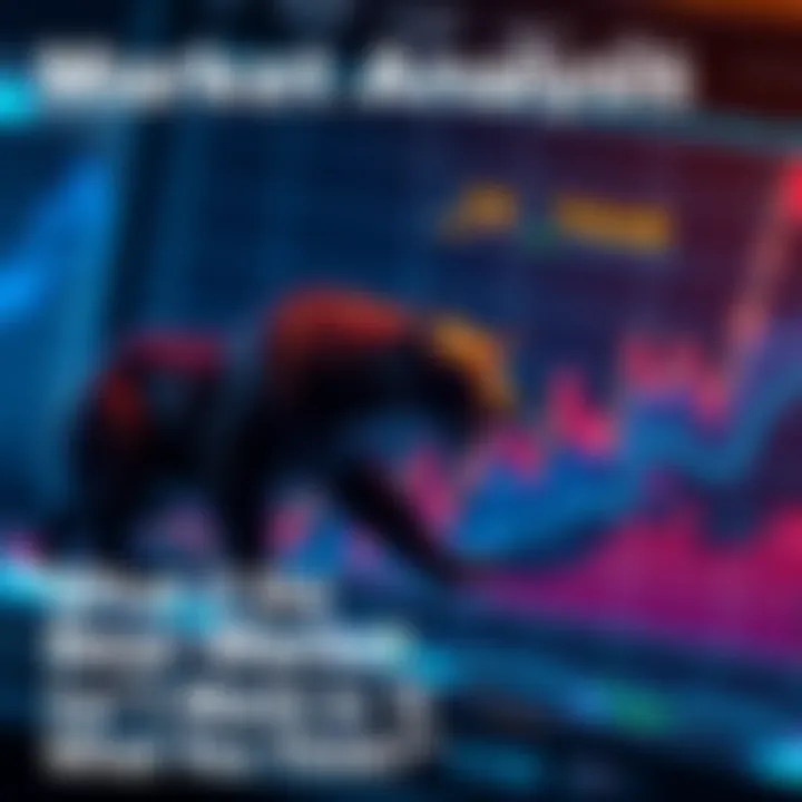 A graph showing fluctuating stock market trends with bear and bull symbols representing market cycles.
