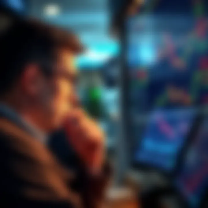Market Analysis A trader looking at stock market charts with a worried expression during a bear market