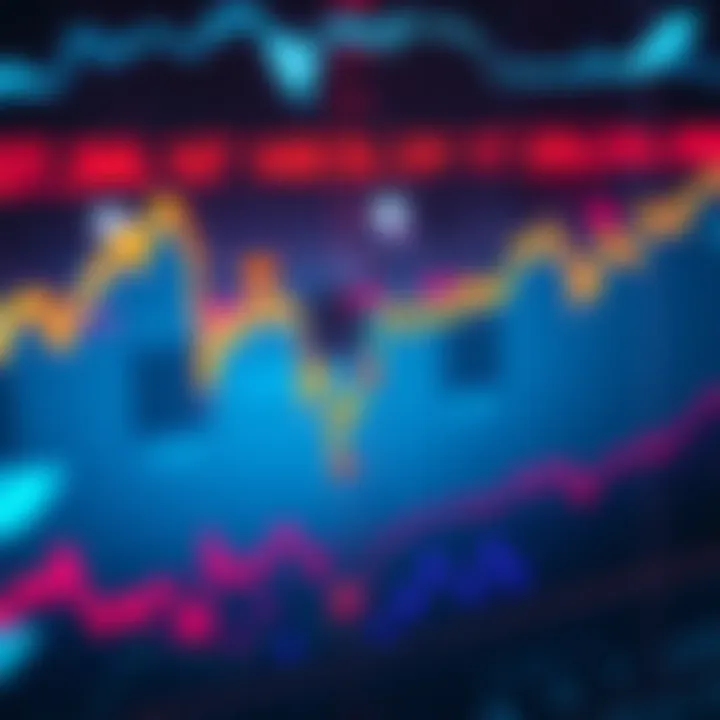 Graphic showing downward trend of stock market with indicators suggesting a market bottom