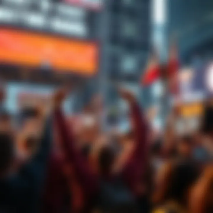 People celebrating a modest market rise, showing excitement and hope.